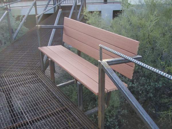 Builtin bench of Low Ecological Impact Outdoor Catwalk Walkway by Desert Rat Forge